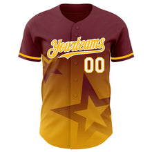 Load image into Gallery viewer, Custom Burgundy Gold-White 3D Pattern Design Gradient Style Twinkle Star Authentic Baseball Jersey