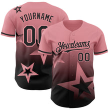Load image into Gallery viewer, Custom Medium Pink Black 3D Pattern Design Gradient Style Twinkle Star Authentic Baseball Jersey