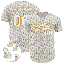 Load image into Gallery viewer, Custom White Old Gold 3D Pattern Design Animal Rabbit Sheep Chicken And Duck Authentic Baseball Jersey