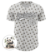 Load image into Gallery viewer, Custom White Black 3D Pattern Design Animal Panda Authentic Baseball Jersey