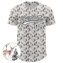 Load image into Gallery viewer, Custom White Black 3D Pattern Design Animal Deer Authentic Baseball Jersey