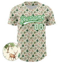 Laden Sie das Bild in den Galerie-Viewer, Custom Cream White-Grass Green 3D Pattern Design Animal Deer Authentic Baseball Jersey