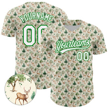 Laden Sie das Bild in den Galerie-Viewer, Custom Cream White-Grass Green 3D Pattern Design Animal Deer Authentic Baseball Jersey