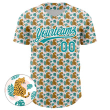 Load image into Gallery viewer, Custom White Teal 3D Pattern Design Animal Leopard Authentic Baseball Jersey
