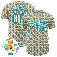 Load image into Gallery viewer, Custom White Teal 3D Pattern Design Animal Leopard Authentic Baseball Jersey
