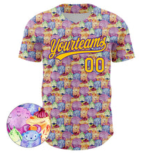 Laden Sie das Bild in den Galerie-Viewer, Custom Pink Yellow-Purple 3D Pattern Design Animal Funny Monster Authentic Baseball Jersey