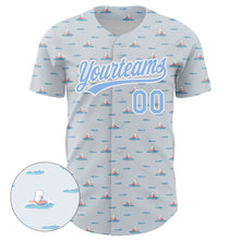 Load image into Gallery viewer, Custom Gray Light Blue-White 3D Pattern Design Animal Dog Surfing Authentic Baseball Jersey