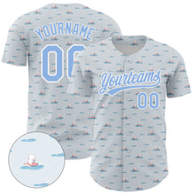 Load image into Gallery viewer, Custom Gray Light Blue-White 3D Pattern Design Animal Dog Surfing Authentic Baseball Jersey