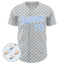 Load image into Gallery viewer, Custom Gray Light Blue-White 3D Pattern Design Animal Bear Surfing Authentic Baseball Jersey