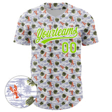 Загрузить изображение в средство просмотра галереи, Custom White Neon Green 3D Pattern Design Animal Lobster And Hawaii Palm Trees Authentic Baseball Jersey