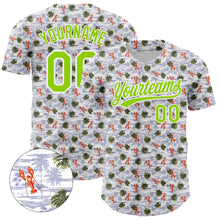 Загрузить изображение в средство просмотра галереи, Custom White Neon Green 3D Pattern Design Animal Lobster And Hawaii Palm Trees Authentic Baseball Jersey