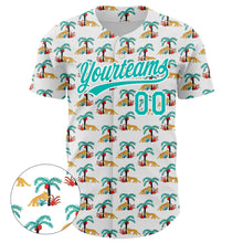 Загрузить изображение в средство просмотра галереи, Custom White Aqua 3D Pattern Design Animal Leopard And Hawaii Palm Trees Authentic Baseball Jersey