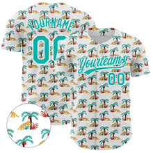 Загрузить изображение в средство просмотра галереи, Custom White Aqua 3D Pattern Design Animal Leopard And Hawaii Palm Trees Authentic Baseball Jersey