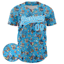 Load image into Gallery viewer, Custom Sky Blue White 3D Pattern Design Animal Bear And Hawaii Palm Trees Authentic Baseball Jersey