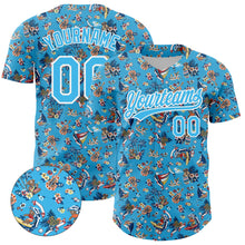 Load image into Gallery viewer, Custom Sky Blue White 3D Pattern Design Animal Bear And Hawaii Palm Trees Authentic Baseball Jersey