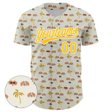 Загрузить изображение в средство просмотра галереи, Custom White Yellow 3D Pattern Design Animal Dog And Hawaii Palm Trees Authentic Baseball Jersey