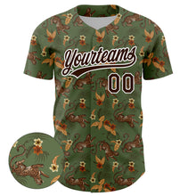 Загрузить изображение в средство просмотра галереи, Custom Green Brown-White 3D Pattern Design Animal Leopard And Hawaii Palm Leaves Authentic Baseball Jersey