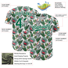 Laden Sie das Bild in den Galerie-Viewer, Custom White Kelly Green 3D Pattern Design Animal Zebra Flamingo And Hawaii Palm Leaves Authentic Baseball Jersey