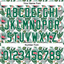 Laden Sie das Bild in den Galerie-Viewer, Custom White Kelly Green 3D Pattern Design Animal Zebra Flamingo And Hawaii Palm Leaves Authentic Baseball Jersey