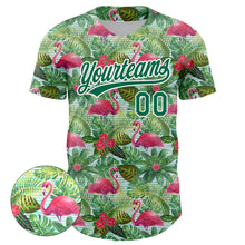 Laden Sie das Bild in den Galerie-Viewer, Custom White Kelly Green 3D Pattern Design Animal Flamingo And Hawaii Palm Leaves Authentic Baseball Jersey
