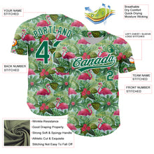 Laden Sie das Bild in den Galerie-Viewer, Custom White Kelly Green 3D Pattern Design Animal Flamingo And Hawaii Palm Leaves Authentic Baseball Jersey