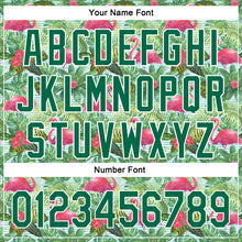 Laden Sie das Bild in den Galerie-Viewer, Custom White Kelly Green 3D Pattern Design Animal Flamingo And Hawaii Palm Leaves Authentic Baseball Jersey