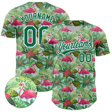Laden Sie das Bild in den Galerie-Viewer, Custom White Kelly Green 3D Pattern Design Animal Flamingo And Hawaii Palm Leaves Authentic Baseball Jersey