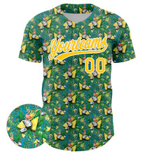 Laden Sie das Bild in den Galerie-Viewer, Custom Green White-Yellow 3D Pattern Design Animal Flamingo And Hawaii Palm Leaves Authentic Baseball Jersey