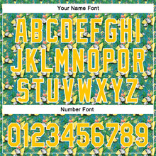 Laden Sie das Bild in den Galerie-Viewer, Custom Green White-Yellow 3D Pattern Design Animal Flamingo And Hawaii Palm Leaves Authentic Baseball Jersey