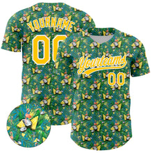 Laden Sie das Bild in den Galerie-Viewer, Custom Green White-Yellow 3D Pattern Design Animal Flamingo And Hawaii Palm Leaves Authentic Baseball Jersey