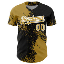Load image into Gallery viewer, Custom Old Gold Black-White 3D Pattern Design Abstract Brush Stroke Authentic Baseball Jersey