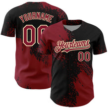 Charger l'image dans la galerie, Custom Crimson Black-Cream 3D Pattern Design Abstract Brush Stroke Authentic Baseball Jersey