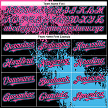 Load image into Gallery viewer, Custom Pink Black-Sky Blue 3D Pattern Design Abstract Brush Stroke Authentic Baseball Jersey