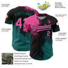 Load image into Gallery viewer, Custom Pink Black-Teal 3D Pattern Design Abstract Brush Stroke Authentic Baseball Jersey
