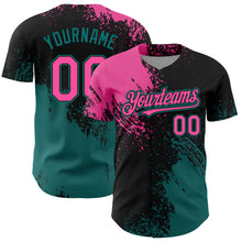 Load image into Gallery viewer, Custom Pink Black-Teal 3D Pattern Design Abstract Brush Stroke Authentic Baseball Jersey