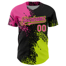 Laden Sie das Bild in den Galerie-Viewer, Custom Pink Black-Neon Yellow 3D Pattern Design Abstract Brush Stroke Authentic Baseball Jersey