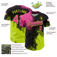Laden Sie das Bild in den Galerie-Viewer, Custom Pink Black-Neon Yellow 3D Pattern Design Abstract Brush Stroke Authentic Baseball Jersey