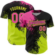 Laden Sie das Bild in den Galerie-Viewer, Custom Pink Black-Neon Yellow 3D Pattern Design Abstract Brush Stroke Authentic Baseball Jersey