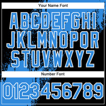 Load image into Gallery viewer, Custom Electric Blue Black-White 3D Pattern Design Abstract Brush Stroke Authentic Baseball Jersey