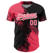 Laden Sie das Bild in den Galerie-Viewer, Custom Neon Pink Black-White 3D Pattern Design Abstract Brush Stroke Authentic Baseball Jersey