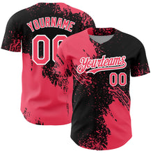 Laden Sie das Bild in den Galerie-Viewer, Custom Neon Pink Black-White 3D Pattern Design Abstract Brush Stroke Authentic Baseball Jersey