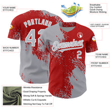 Charger l'image dans la galerie, Custom Gray Red-White 3D Pattern Design Abstract Brush Stroke Authentic Baseball Jersey