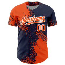 Load image into Gallery viewer, Custom Orange Navy-White 3D Pattern Design Abstract Brush Stroke Authentic Baseball Jersey