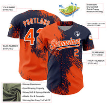 Load image into Gallery viewer, Custom Orange Navy-White 3D Pattern Design Abstract Brush Stroke Authentic Baseball Jersey