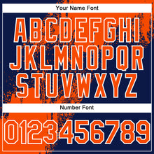 Load image into Gallery viewer, Custom Orange Navy-White 3D Pattern Design Abstract Brush Stroke Authentic Baseball Jersey