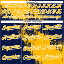 Load image into Gallery viewer, Custom Gold Navy-White 3D Pattern Design Abstract Brush Stroke Authentic Baseball Jersey