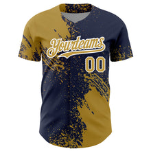 Load image into Gallery viewer, Custom Old Gold Navy-White 3D Pattern Design Abstract Brush Stroke Authentic Baseball Jersey