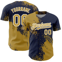 Load image into Gallery viewer, Custom Old Gold Navy-White 3D Pattern Design Abstract Brush Stroke Authentic Baseball Jersey