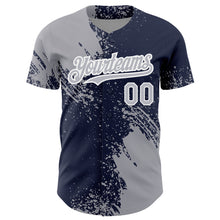 Charger l'image dans la galerie, Custom Gray Navy-White 3D Pattern Design Abstract Brush Stroke Authentic Baseball Jersey