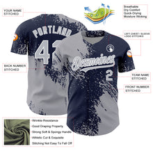 Charger l'image dans la galerie, Custom Gray Navy-White 3D Pattern Design Abstract Brush Stroke Authentic Baseball Jersey